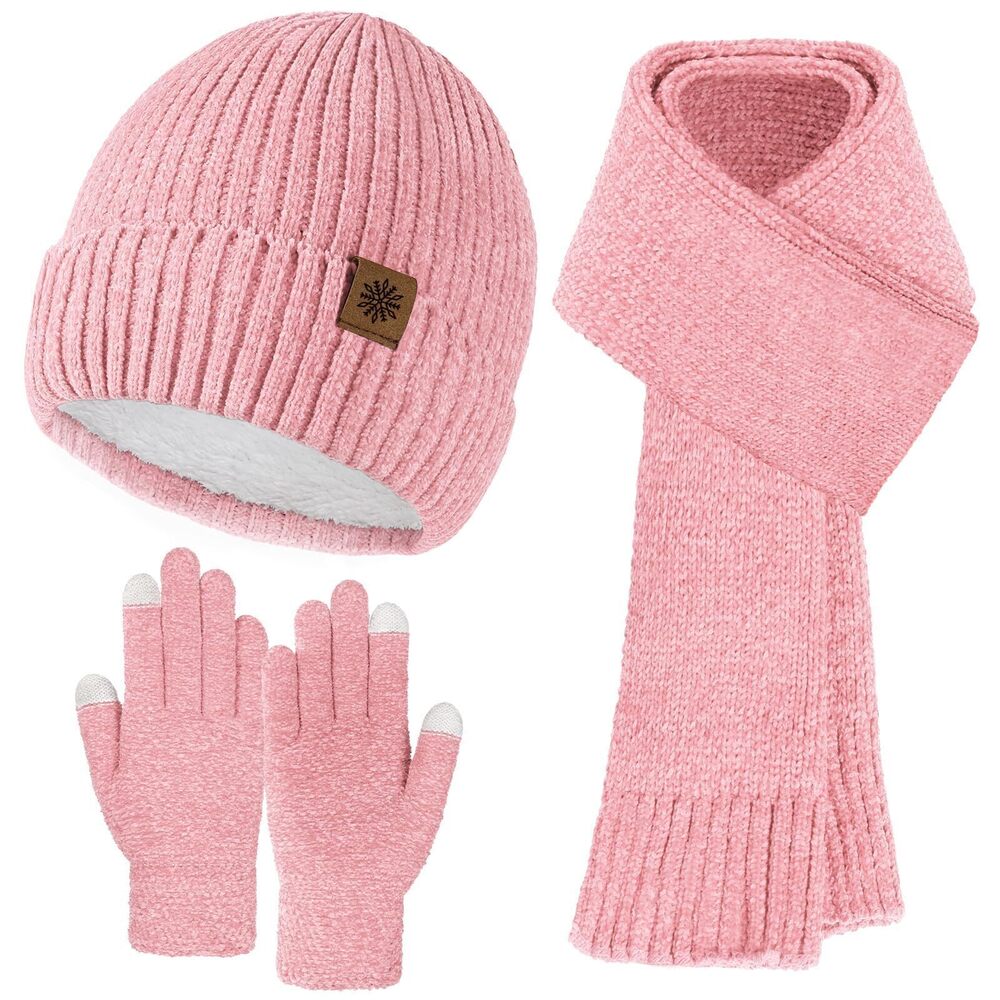 6287 Winter Hat Gloves Scarf Set , Warm Lining Beanie Hats Touchscreen